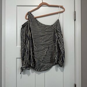 Express Black and White Asymmetrical Tie Front Blouse